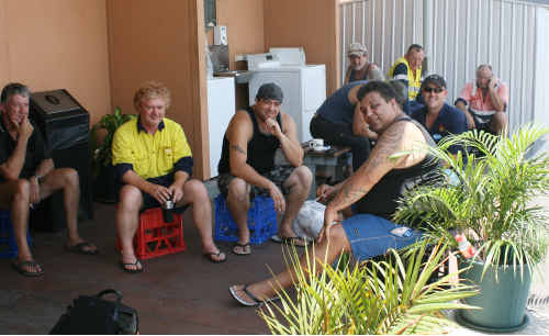 BIDING TIME: Truckies anxioulsy waiting for the roads to open swapped stories from the road at the Caltex. tm-061210-001 BIDING TIME: Truckies anxioulsy waiting for the roads to open swapped stories from the road at the Caltex. tm-061210-001